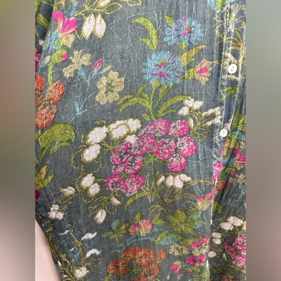 Vintage Goa Green Floral Embroidered Button Down Shirt-Dress Top Sz M - Picture 6 of 11